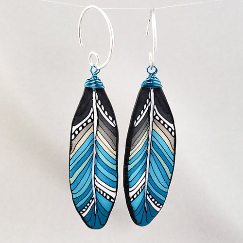 Dara: a pair of super long feather earrings with semiprecious howlite and  cruelty-free Eastern Rosella feathers | Felt